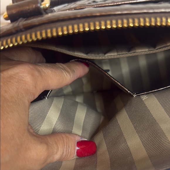 Brahmin Croc-Embossed Satchel in Rich Brown - Picture 13 of 16